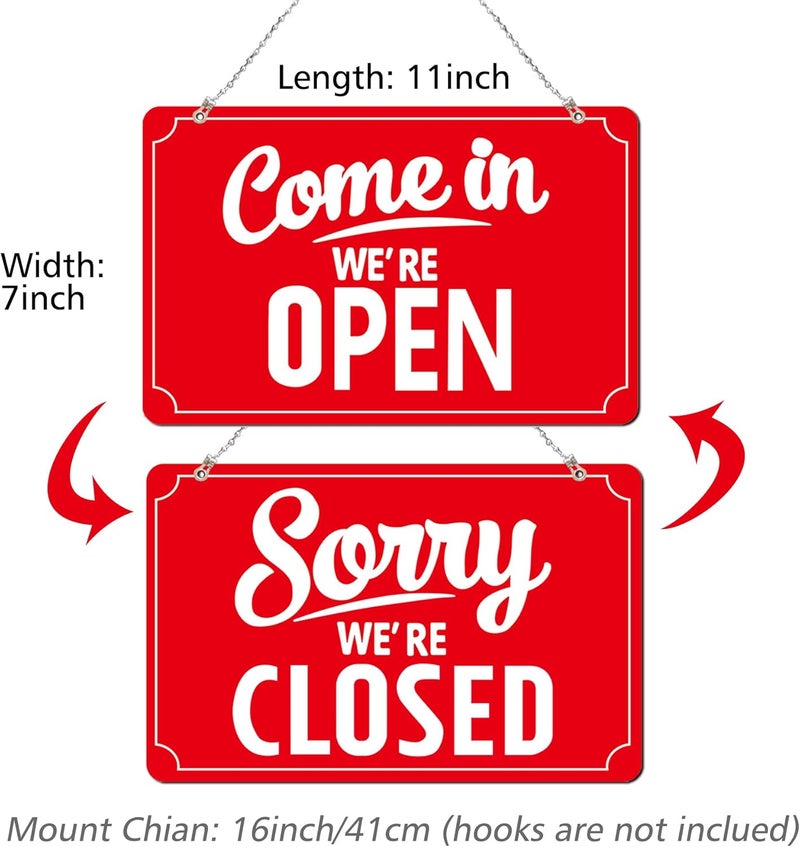 SnailGo Open Closed Signs Business Hours Sign Set for Window Door Open Signs for Business Hour Closed Open Flip Sign Store Resturant Bar Red - Image 2